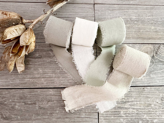 Raw Edge Linen Cotton Ribbon  . Wedding Ribbon
