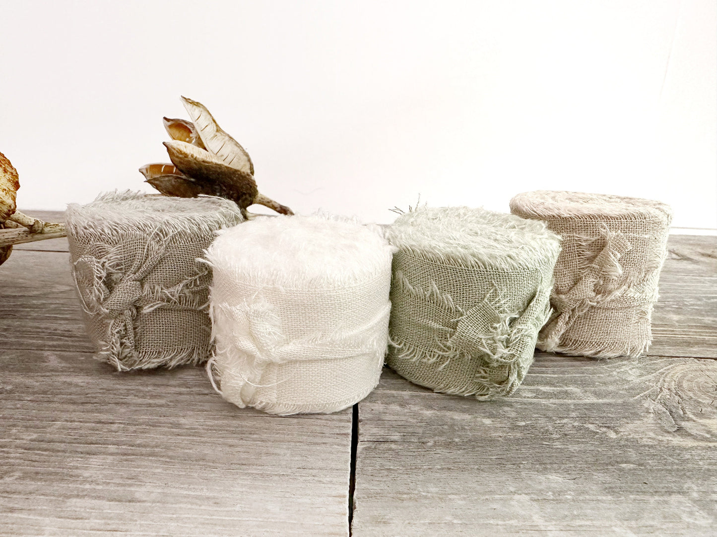 Raw Edge Linen Cotton Ribbon  . Wedding Ribbon