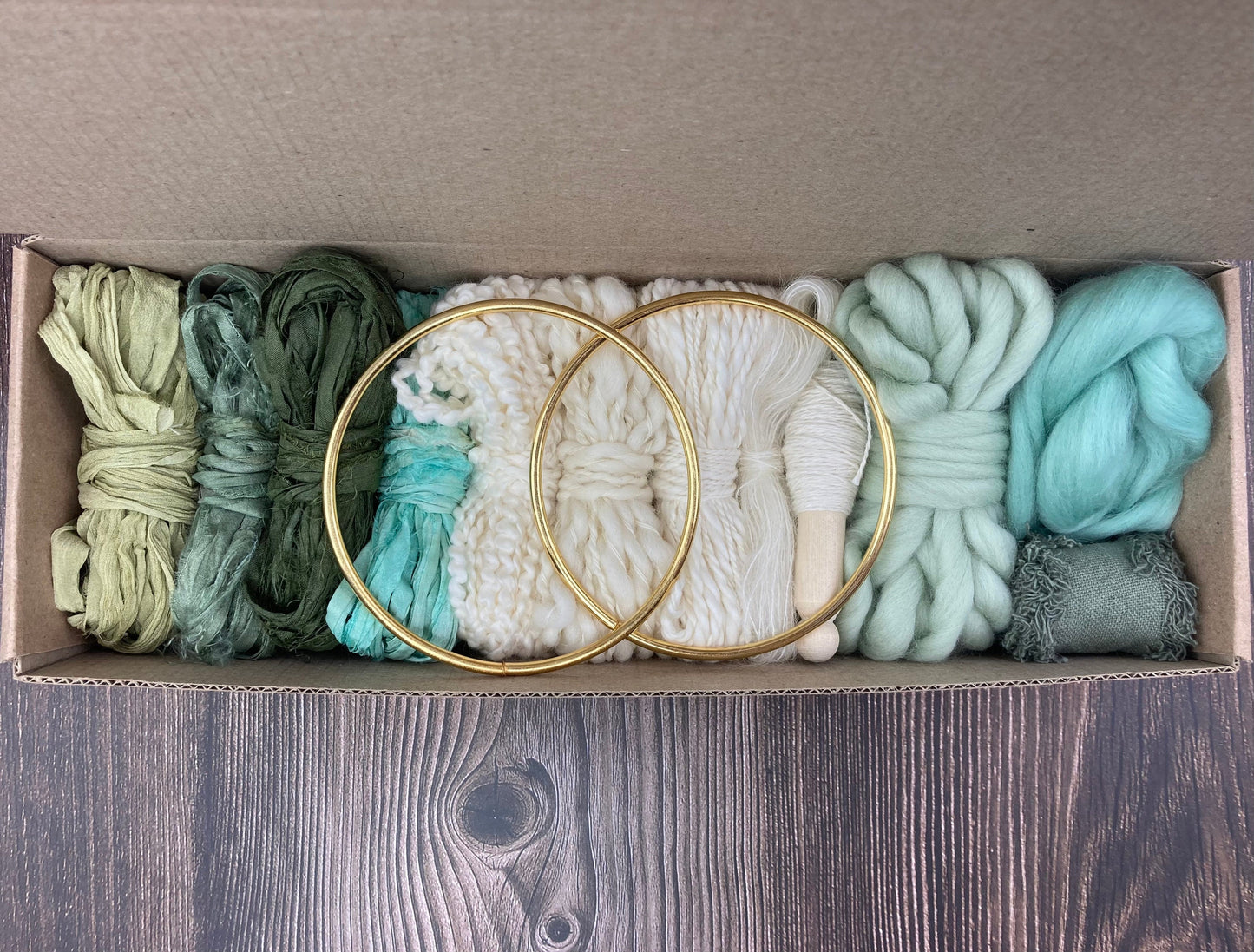 Deluxe Fiber Pack "Low Tide" with optional embroidery loop . Creatively curated for smaller weavings