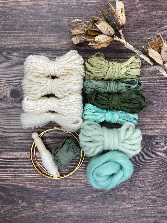 Deluxe Fiber Pack "Low Tide" with optional embroidery loop . Creatively curated for smaller weavings