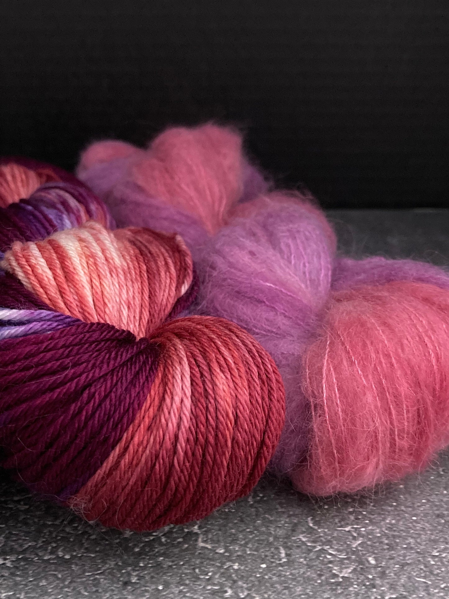 Wild Lilac Moon's Starlight DK in Colorway "Blush", Moonray SB in "Dark Blush" and Selene in color "Blush"