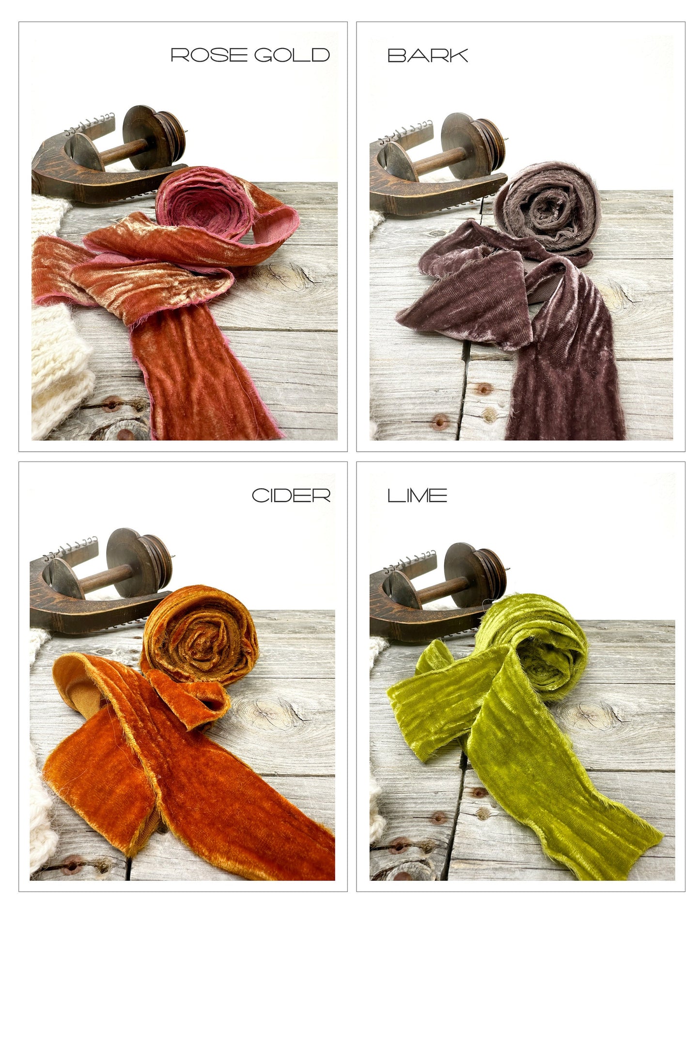 Frayed Velvet Ribbon . Multiple Colors