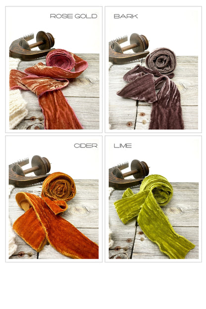 Frayed Velvet Ribbon . Multiple Colors