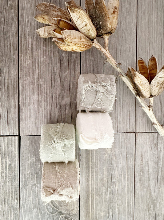 Raw Edge Linen Cotton Ribbon  . Wedding Ribbon