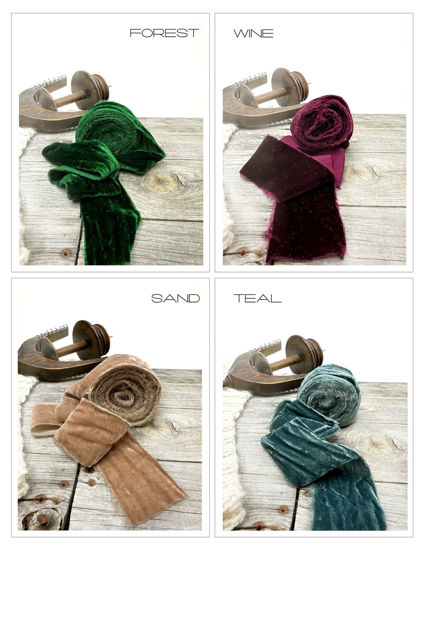 Frayed Velvet Ribbon . Multiple Colors