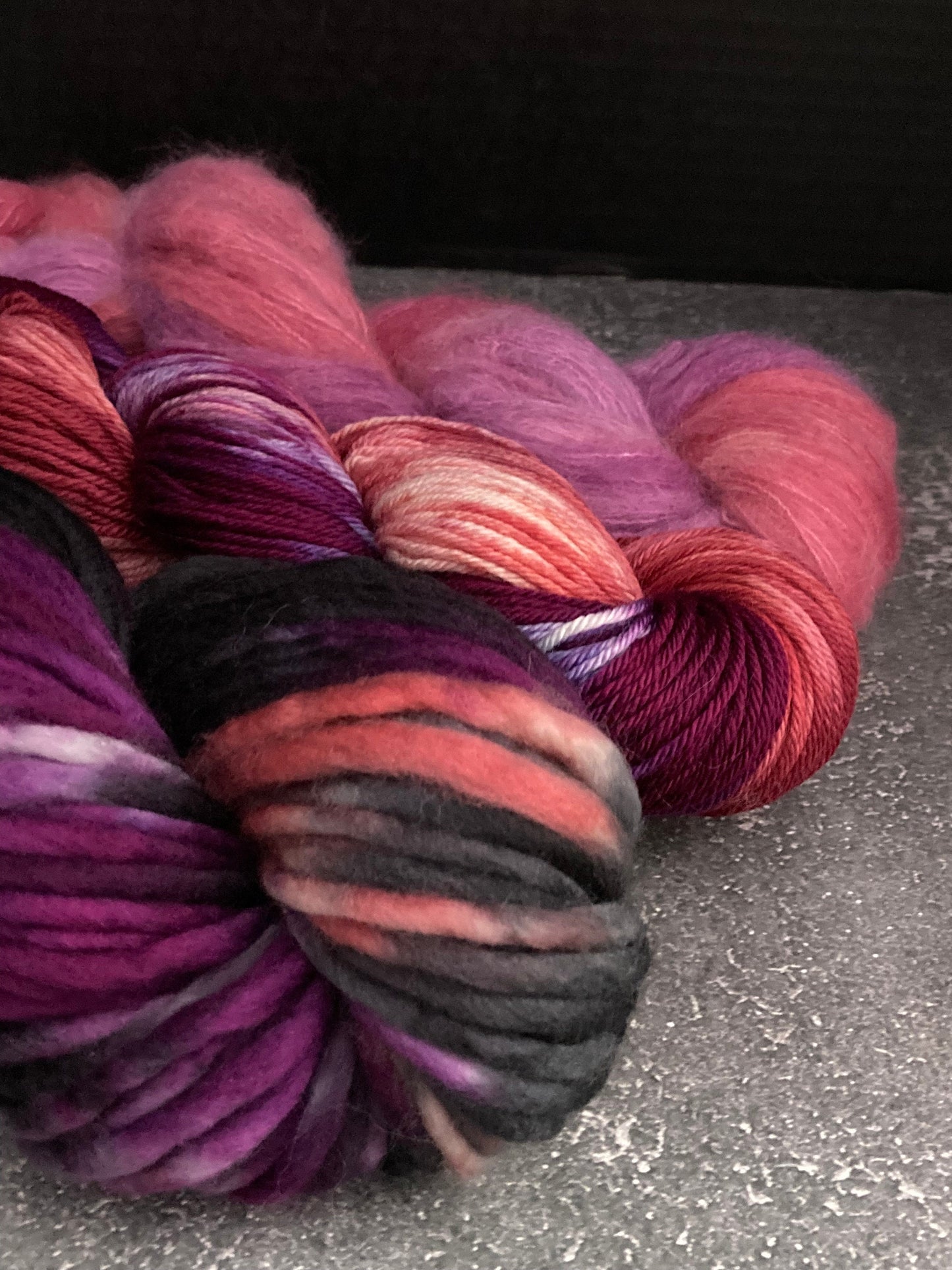 Wild Lilac Moon's Starlight DK in Colorway "Blush", Moonray SB in "Dark Blush" and Selene in color "Blush"