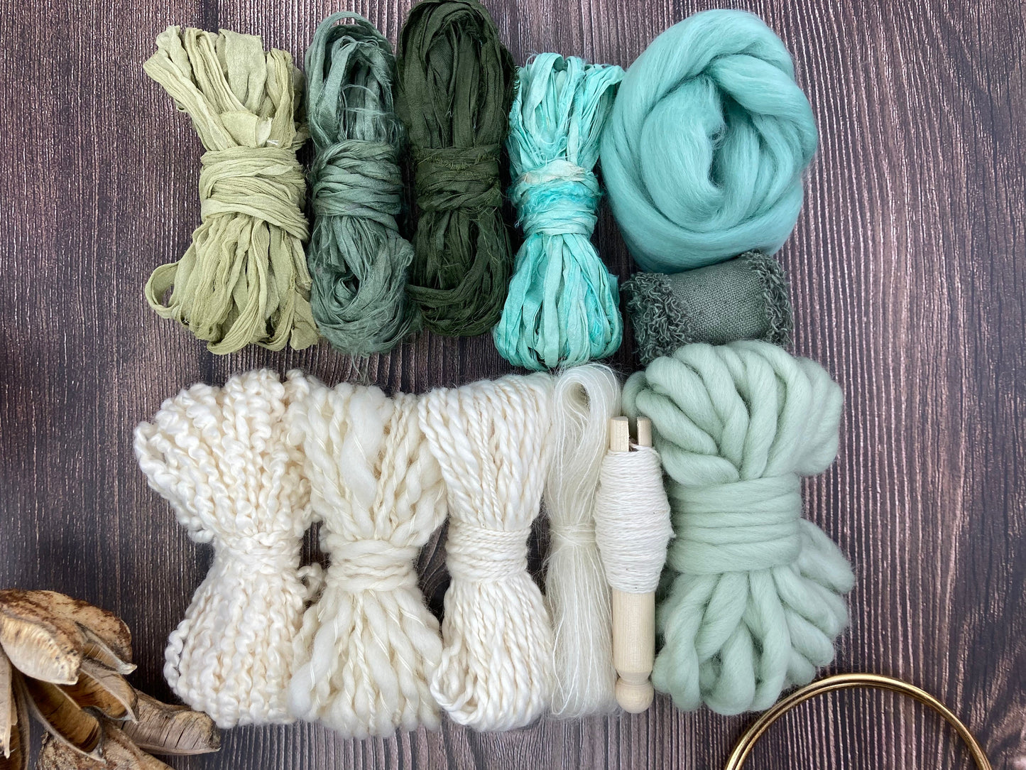 Deluxe Fiber Pack "Low Tide" with optional embroidery loop . Creatively curated for smaller weavings