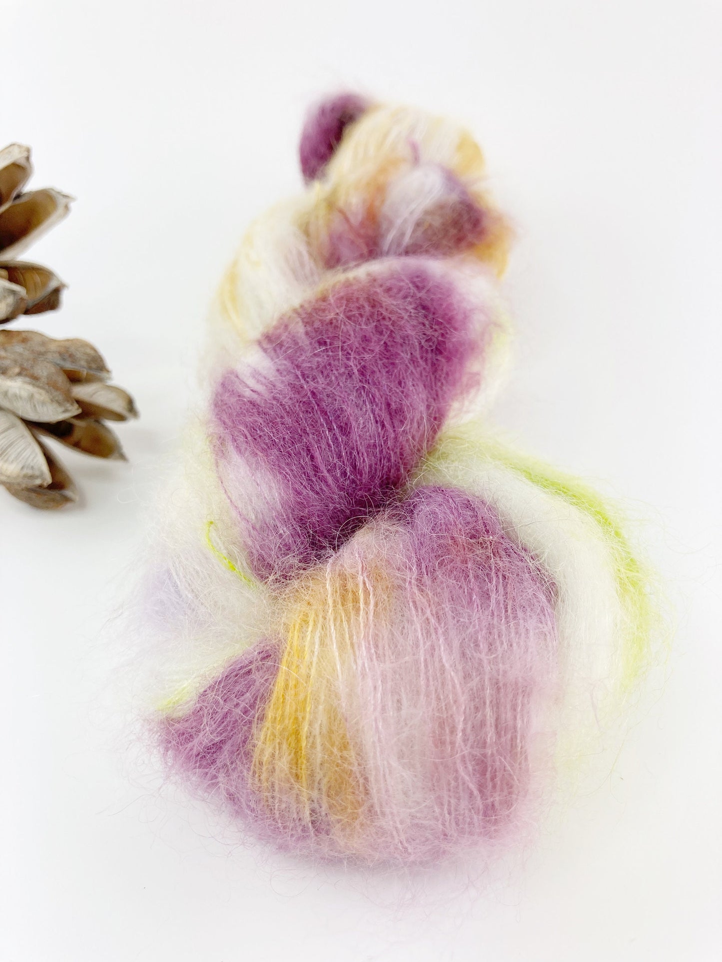 Hand Dyed SW extra fine Merino . DHG Piuma color "Chartreuse" .  Fluffy "Chartreuse" and "Bloom"