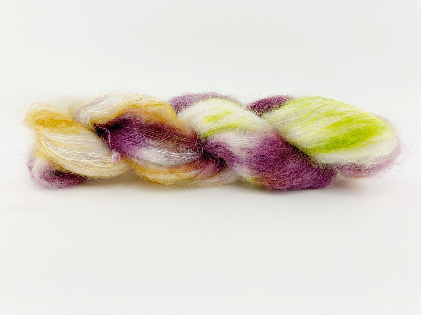 Hand Dyed SW extra fine Merino . DHG Piuma color "Chartreuse" .  Fluffy "Chartreuse" and "Bloom"