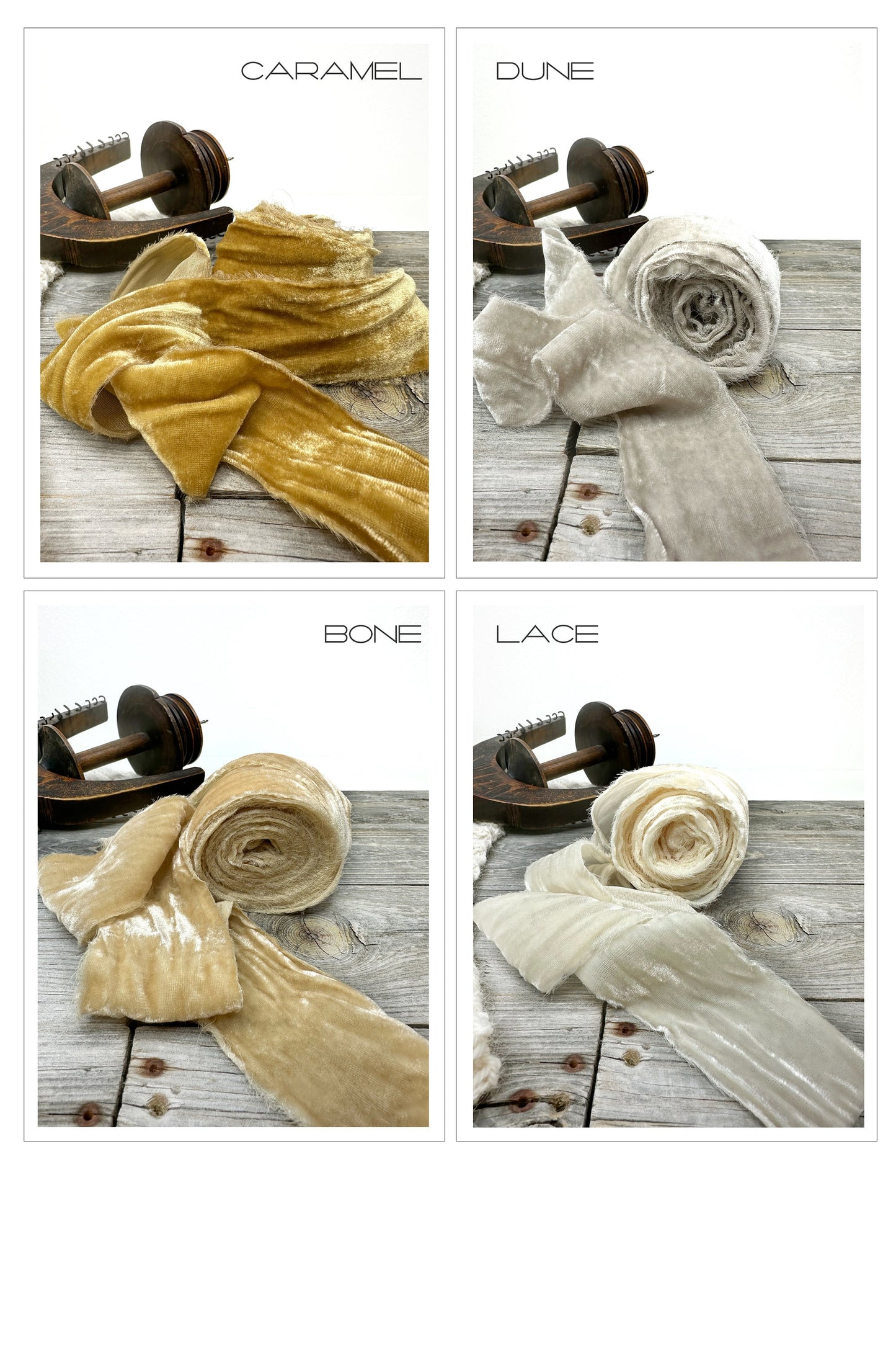 Frayed Velvet Ribbon . Multiple Colors