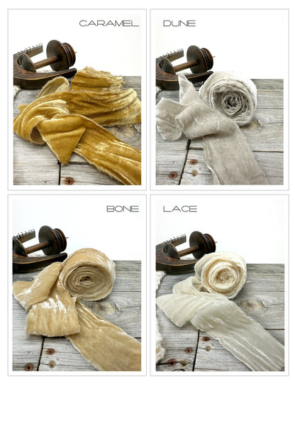 Frayed Velvet Ribbon . Multiple Colors