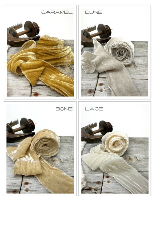 Frayed Velvet Ribbon . Multiple Colors