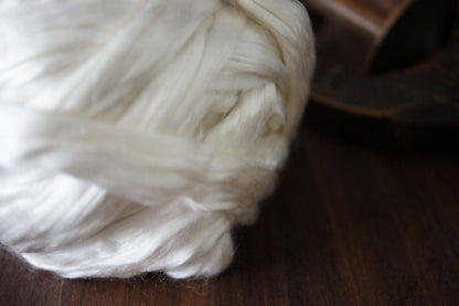 Cultivated Silk Top . Mulberry Silk . Spinning Dyeing Supply . 1 oz . Pure White