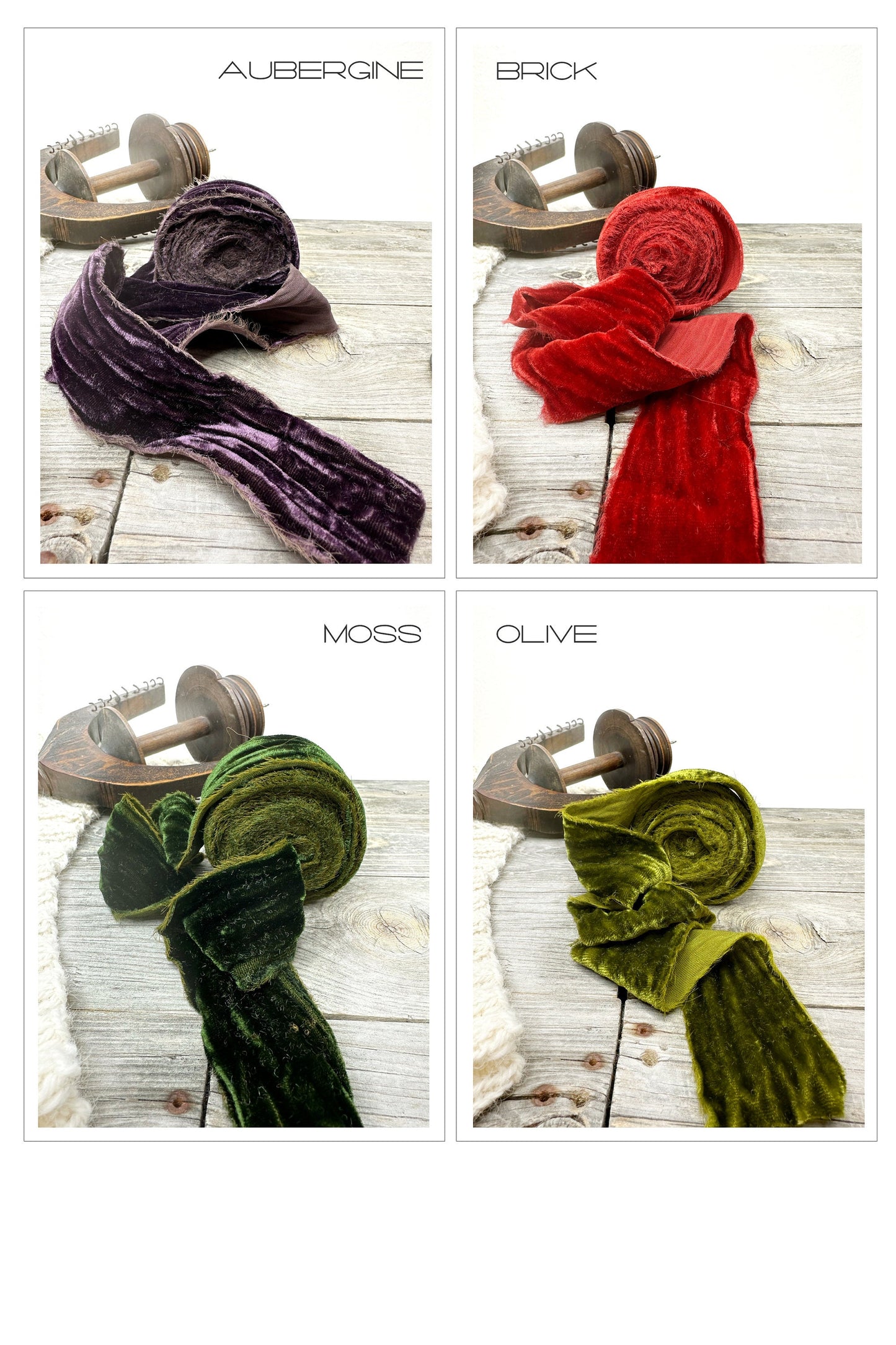 Frayed Velvet Ribbon . Multiple Colors