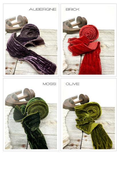 Frayed Velvet Ribbon . Multiple Colors