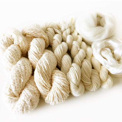 Deluxe Weavers | Dyers Yarn Pack . Natural Undyed Yarns and Fiber
