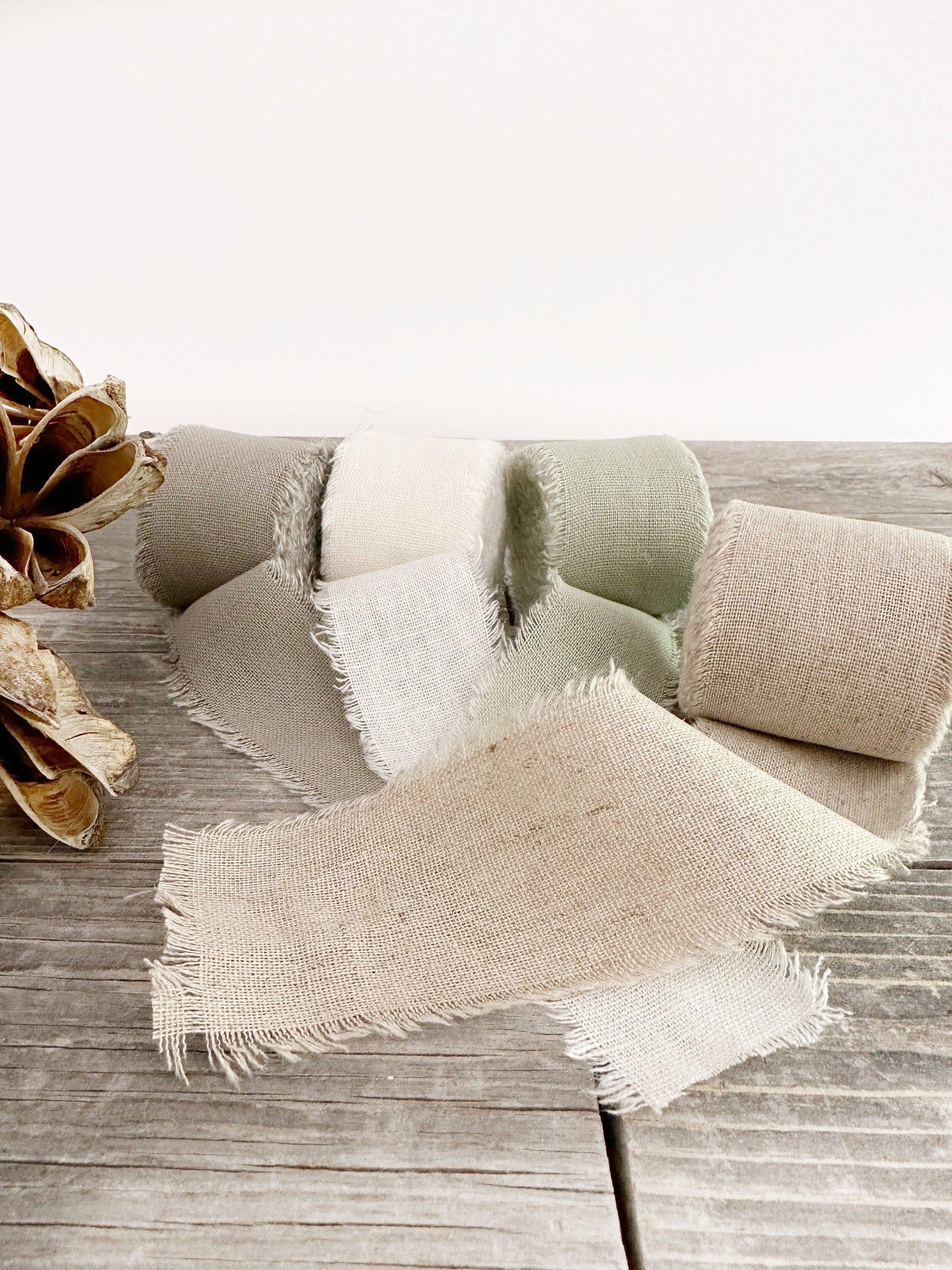 Raw Edge Linen Cotton Ribbon  . Wedding Ribbon